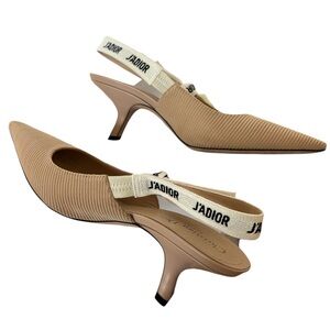 Dior Beige Pointed Slingback Kitten Heels with J'Adior Strap
